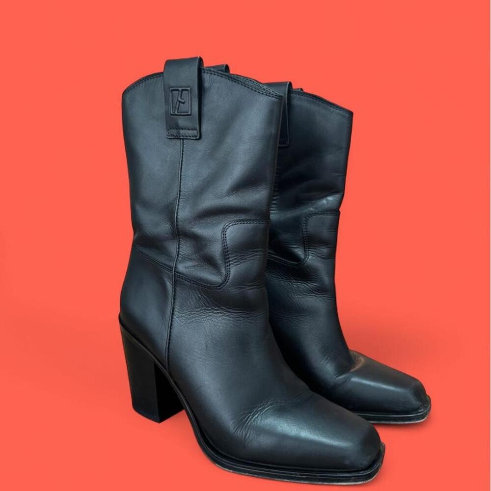 Franco Sarto Black Leather Mid-Shaft Boots